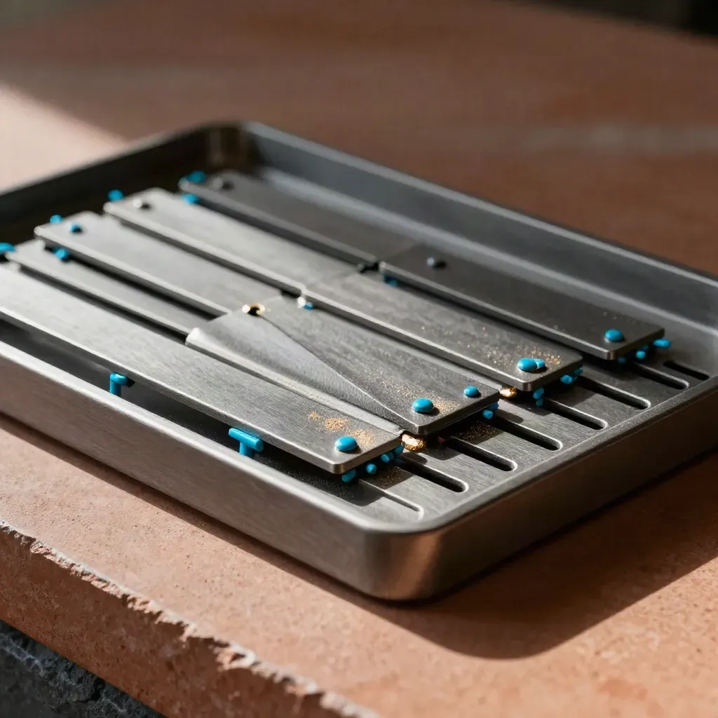 Modular metal shift board with cyan peg clips snapping into a diagonal pattern.